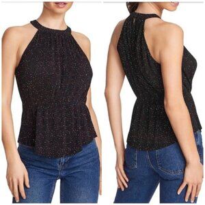 1.state Pleated Dot-Print Halter Top